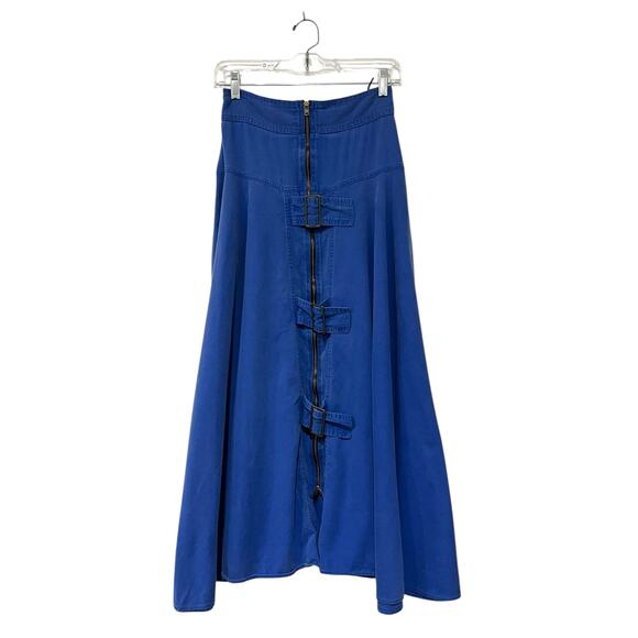 Vintage Flamingo Yoked Skirt Blue Full Midi 100% Cotton Zipper Buckles W26" - Picture 2 of 8